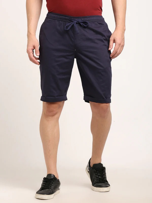 Indian Terrain Men's Regular Fit Solid Dark Blue Shorts